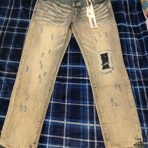 Purple Men's Distressed Tan Slim Jeans